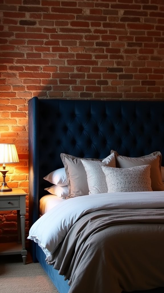 bold headboard enhances bedroom