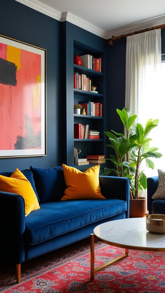 bright colors enhance navy spaces