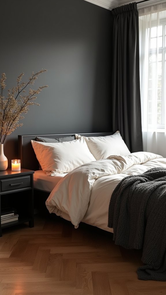 calming black frame bedroom