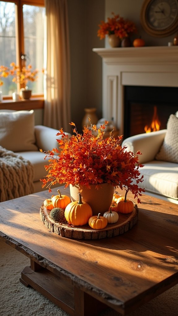 colorful leaves and pumpkins