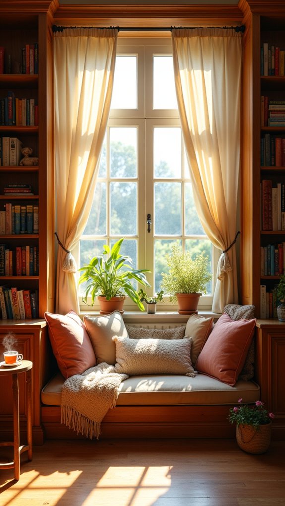 cozy bay window bookshelves
