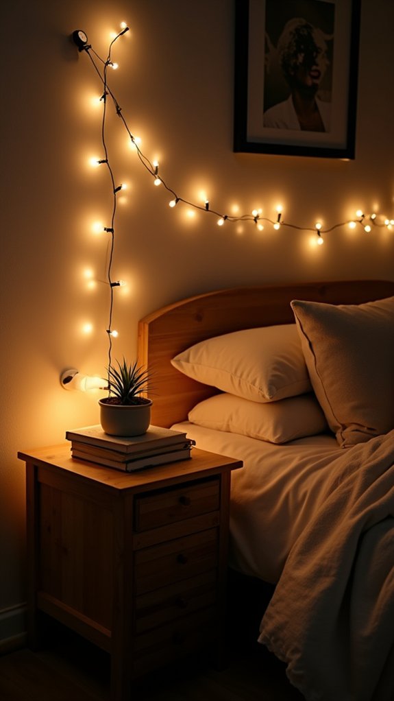cozy bedside string lights