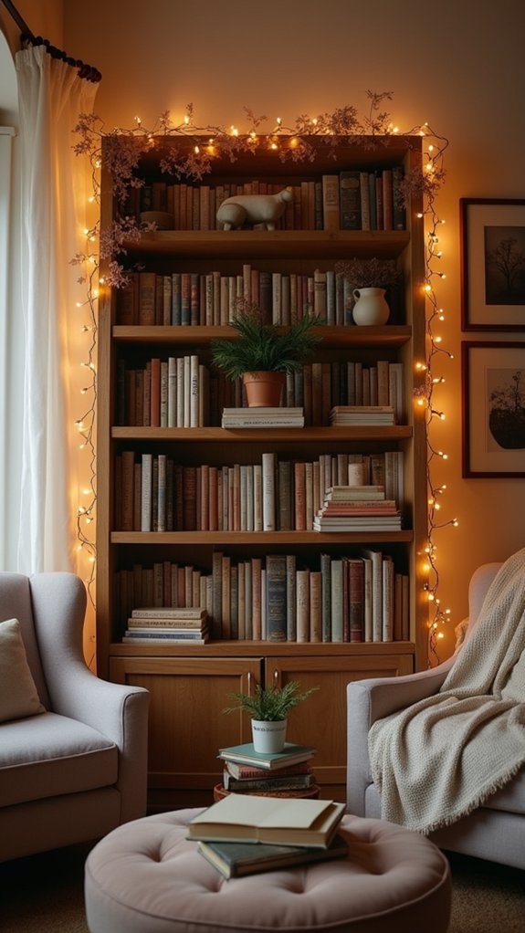 cozy bookshelf lighting charm