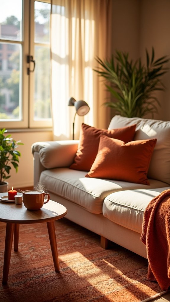 cozy cinnamon hued living room