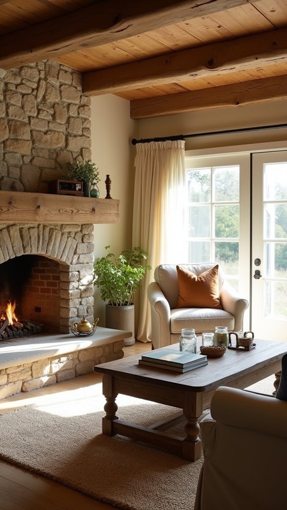 cozy farmhouse fireplace gathering