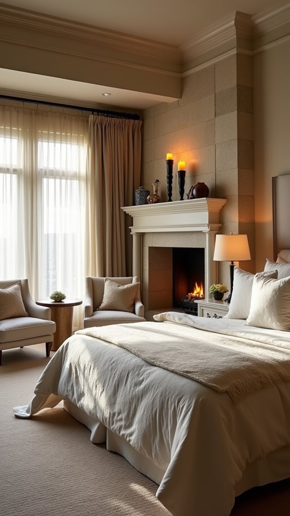 cozy fireplace bedroom retreat