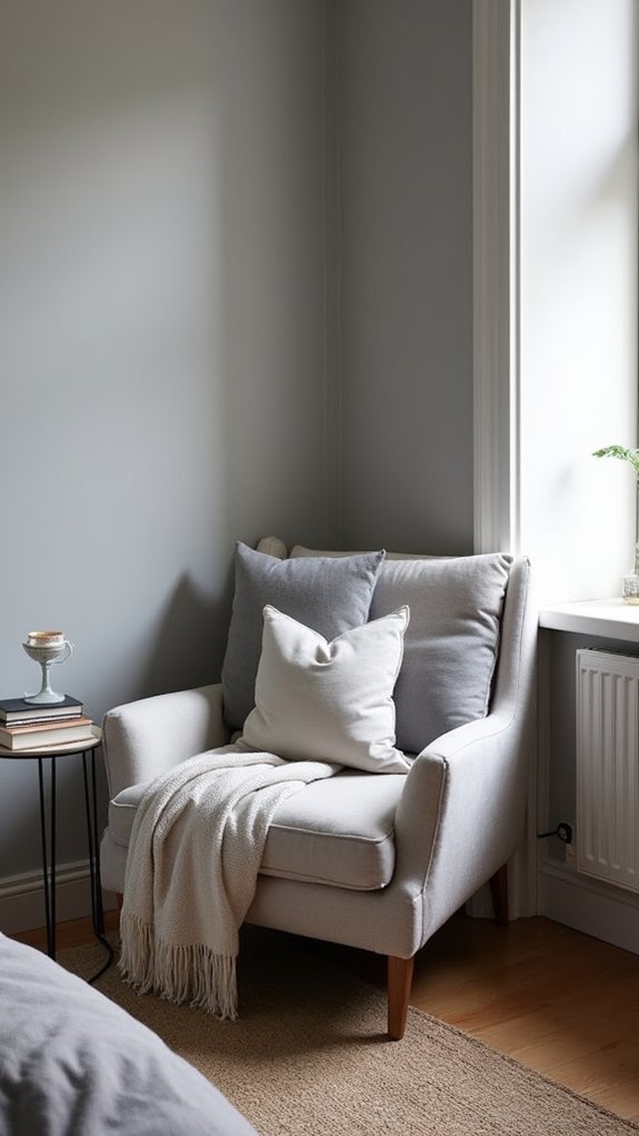 cozy grey reading nook