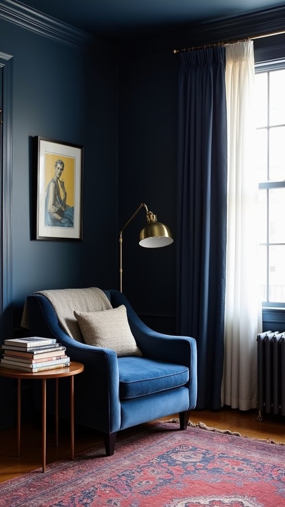 cozy navy reading nook
