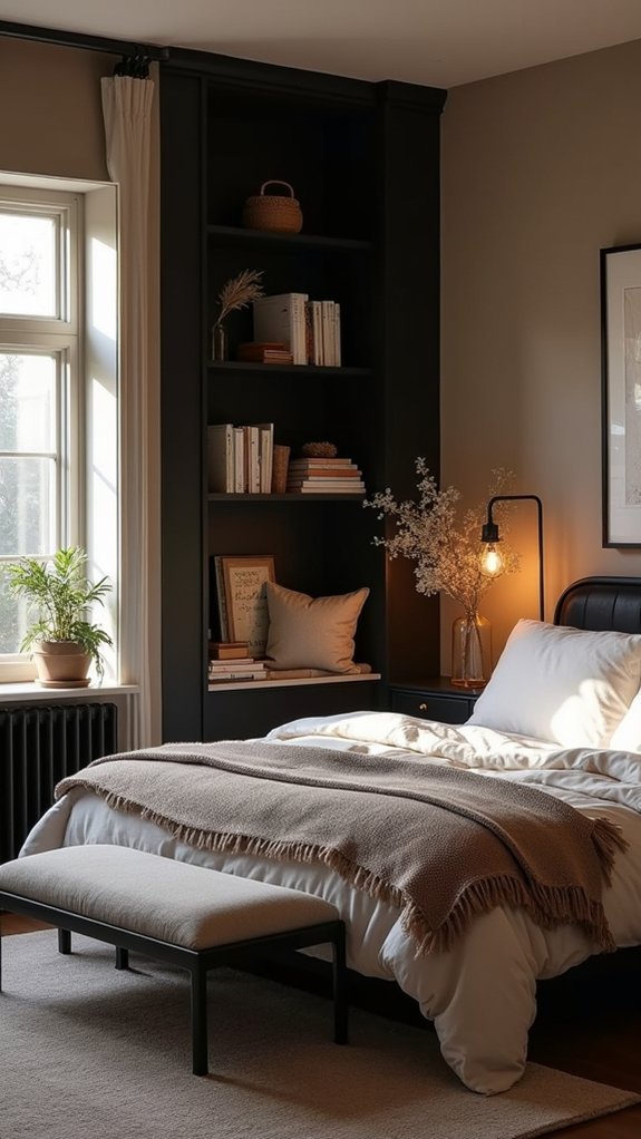 cozy nook with black shelving