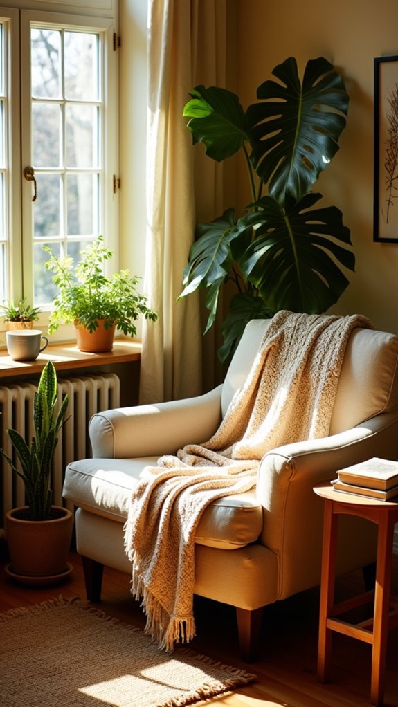 cozy reading nook plants