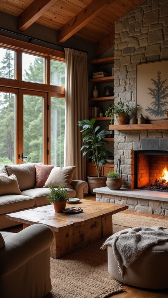 cozy seating around fireplace