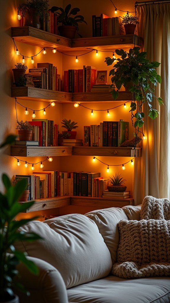 fairy lights enhance shelving