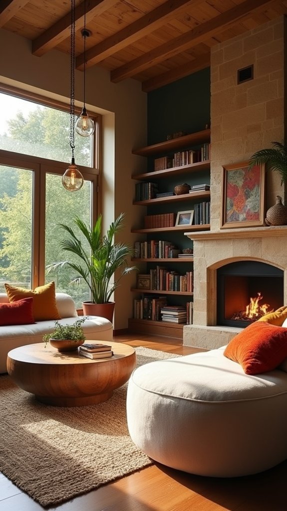 fireplace ambiance and seating