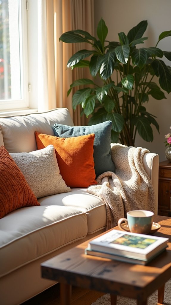 layered textured decorative pillows