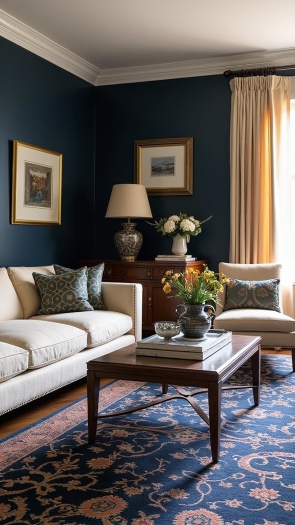 navy rugs enhance living spaces
