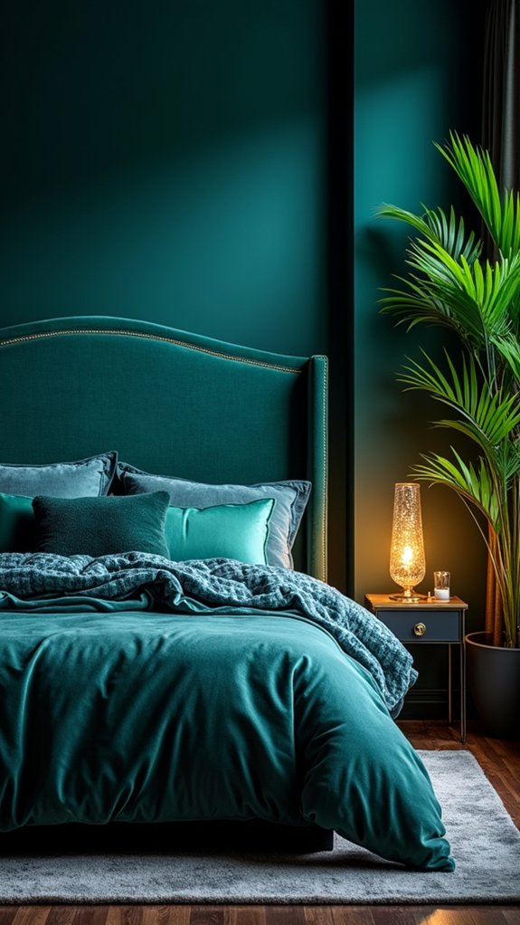 teal headboard creates sanctuary