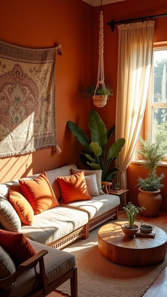 terracotta decor enhances bohemian charm