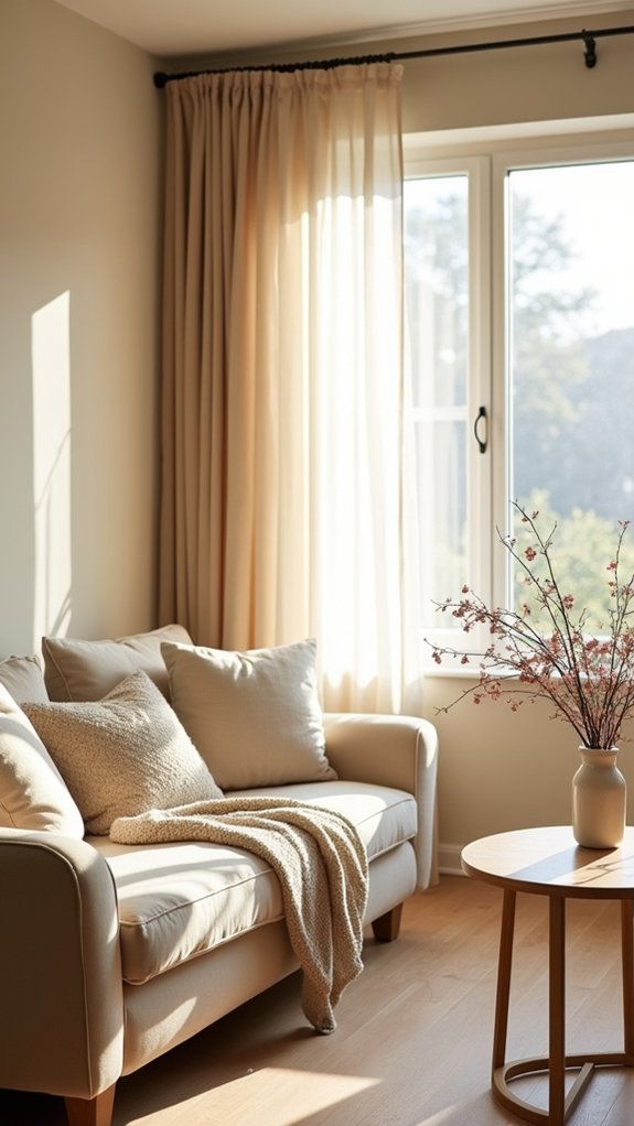 textured beige pillows enhance comfort
