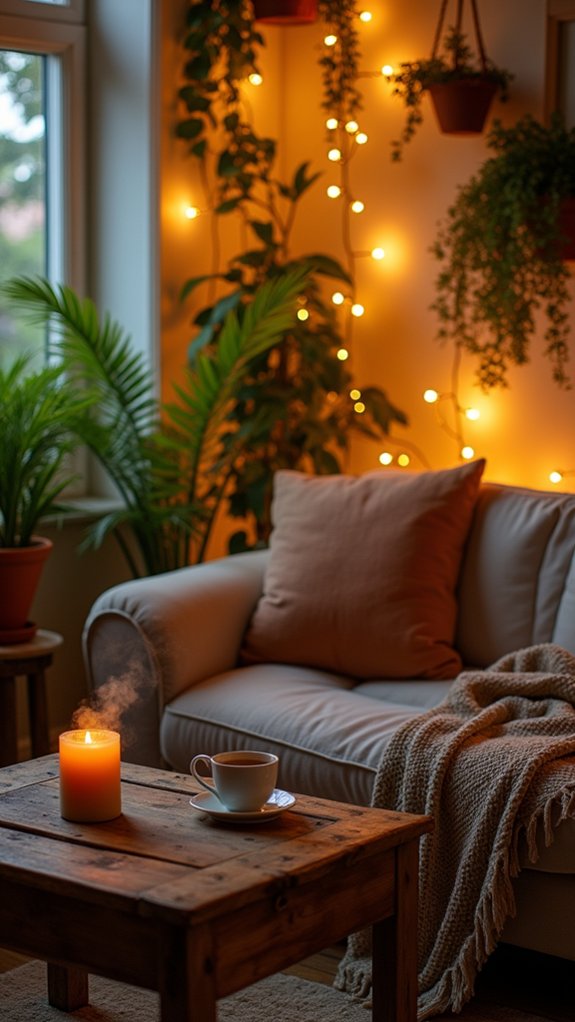 twinkling lights enhance greenery