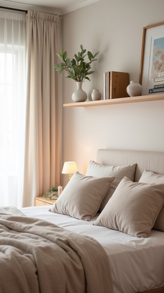 vertical shelving above bed