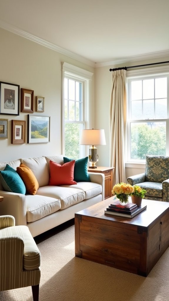 vibrant pillows enhance decor