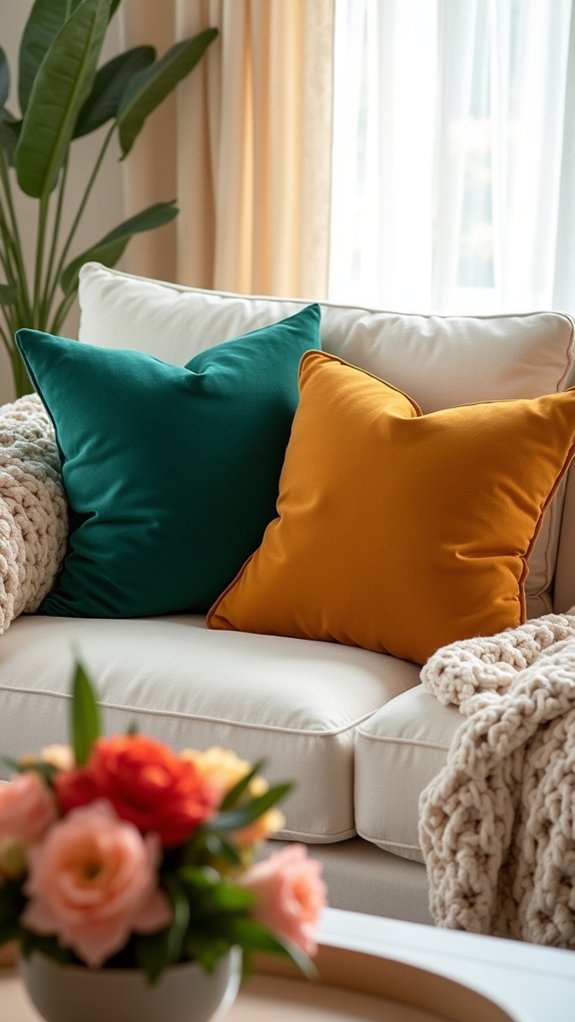 vibrant pillows enhance decor