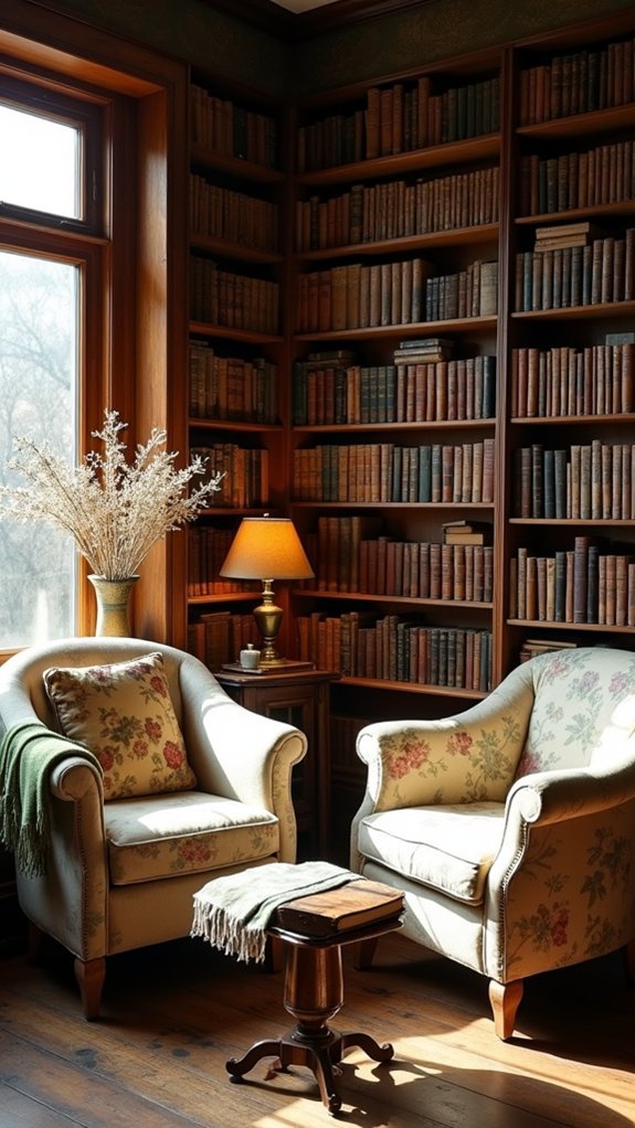 vintage bookshelves add warmth