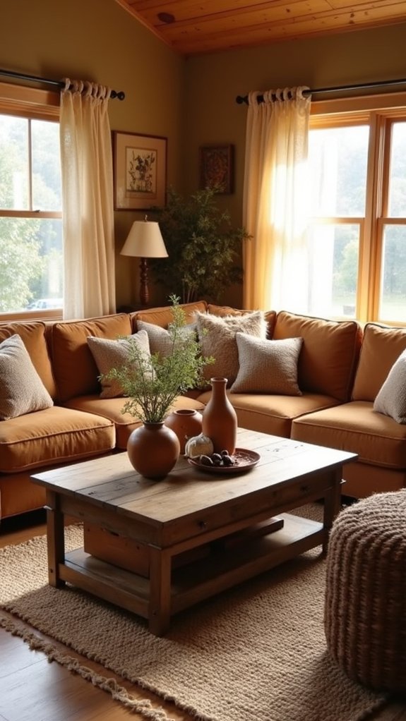 warm caramel living room accents