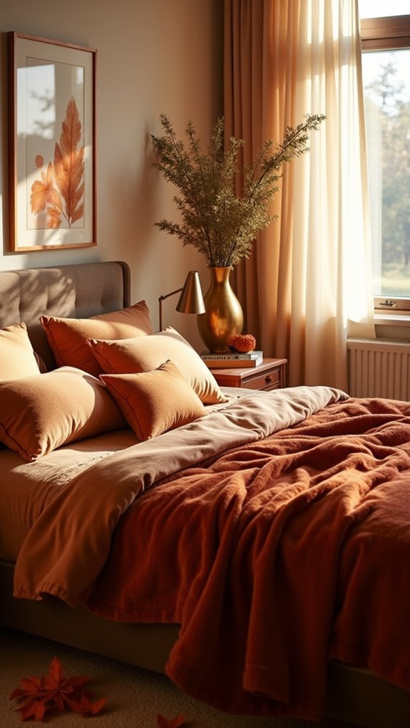 warm metallic accents enhance coziness