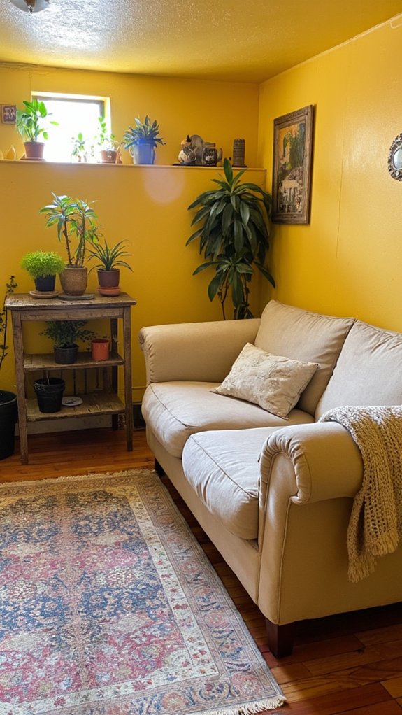 cheerful light mustard basement