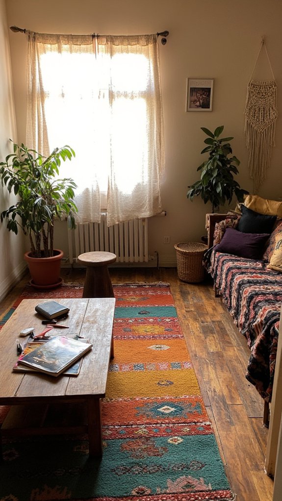 colorful rugs define spaces