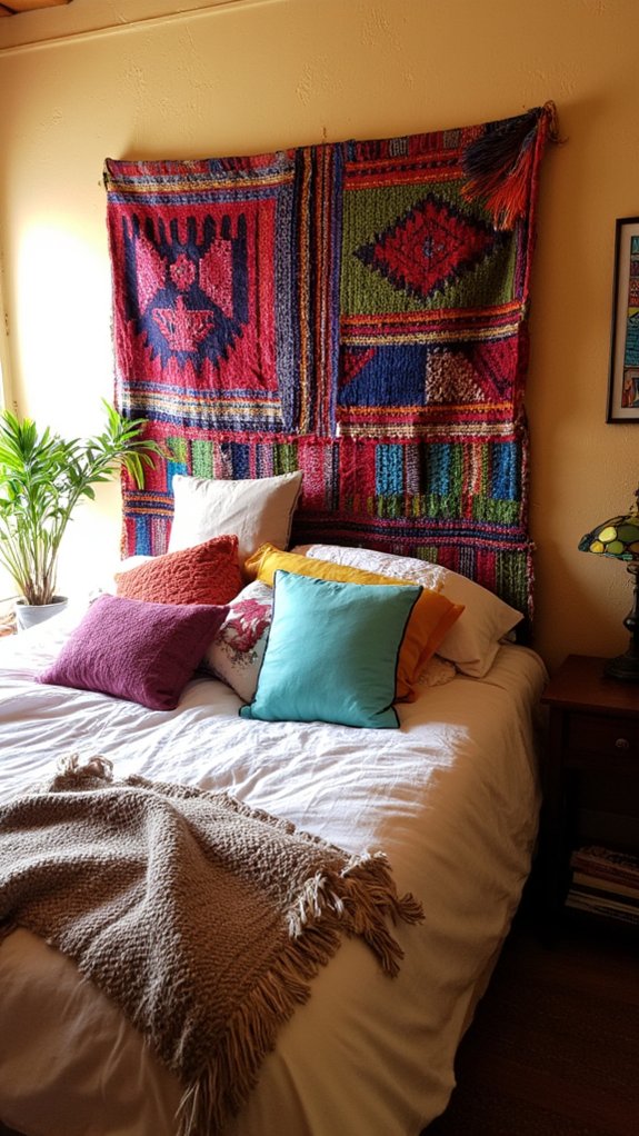 colorful woven textile headboard