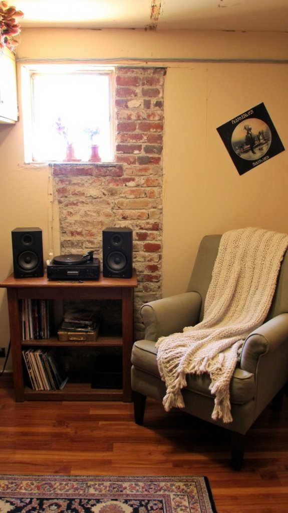 cozy basement music setup