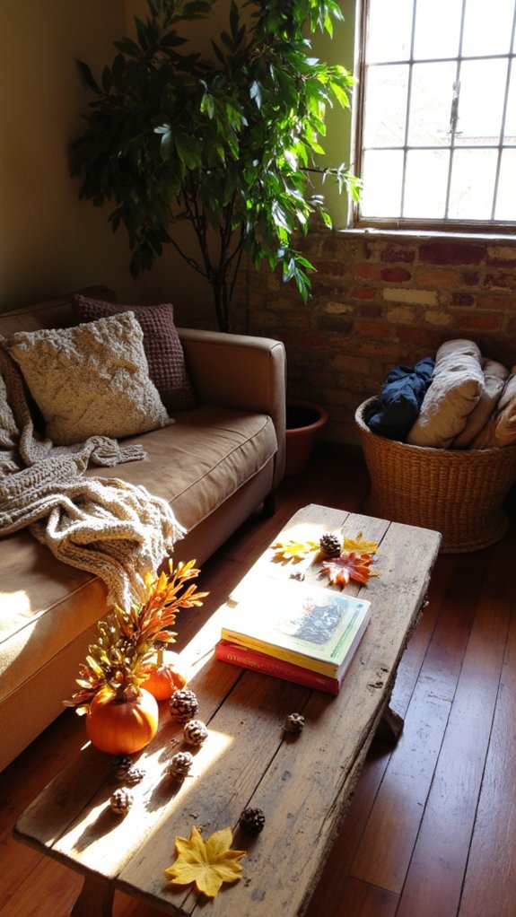 cozy basement with natural elements