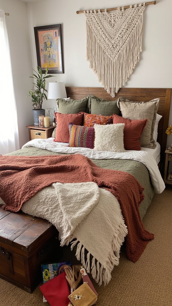 cozy bohemian textile layering
