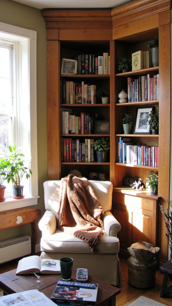 cozy custom bookshelf alcove