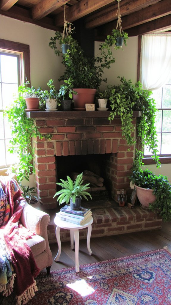 cozy fireplace reading nook
