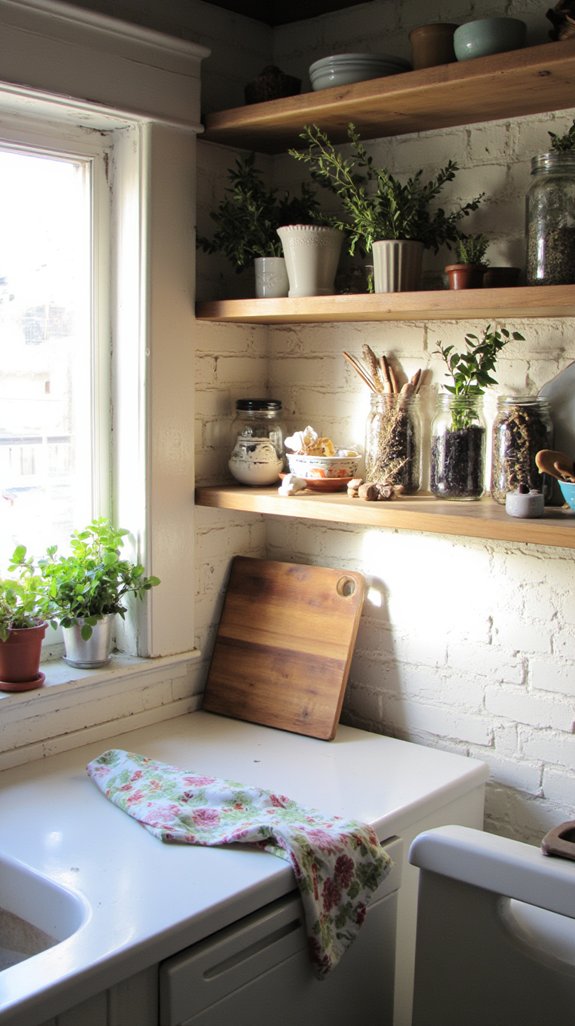 cozy open shelving decor