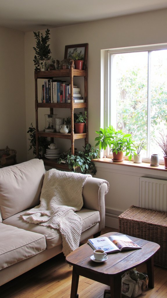 cozy organized open shelving
