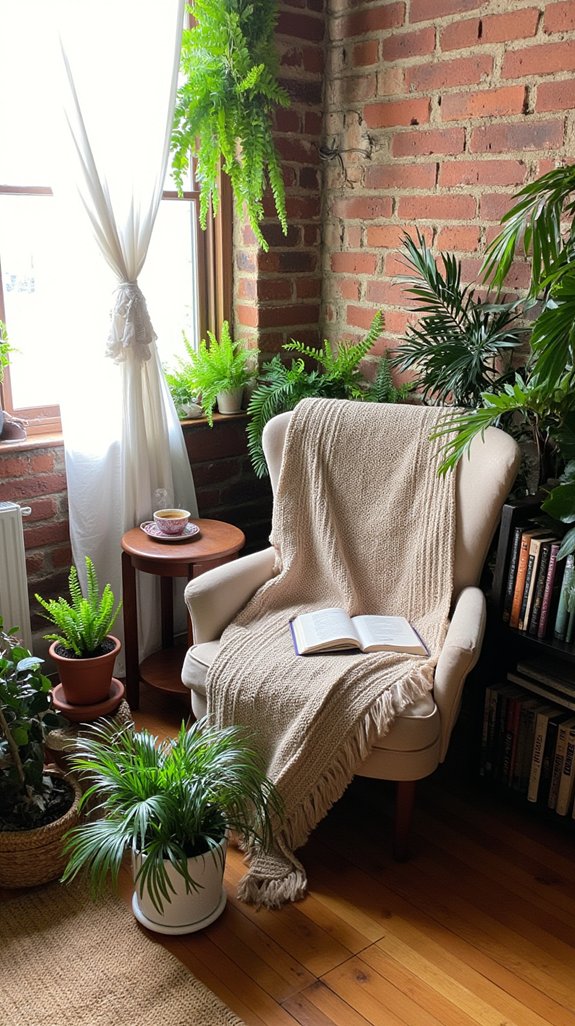 cozy reading nook greenery