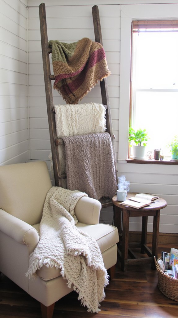 cozy rustic blanket display