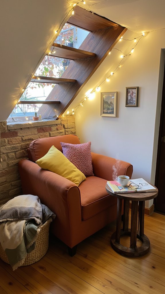 cozy under stair reading nook