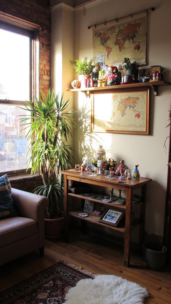 eclectic travel souvenir display