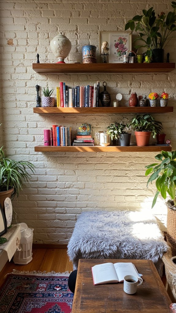floating shelves enhance decor