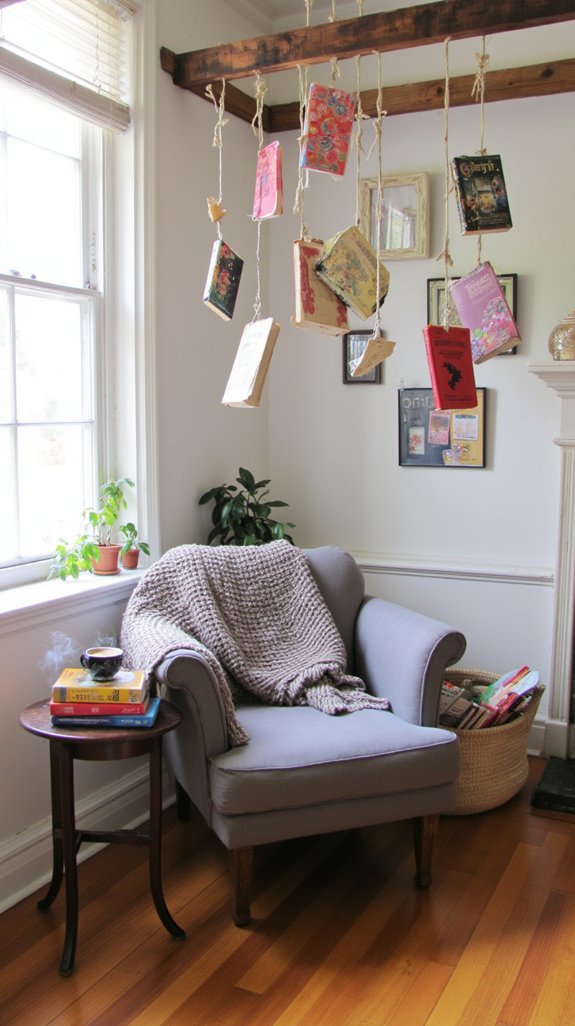 hanging books for visual interest