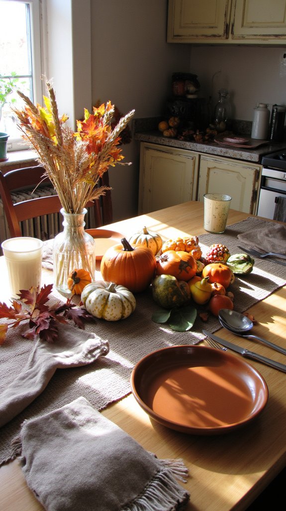 harvest table with pumpkins