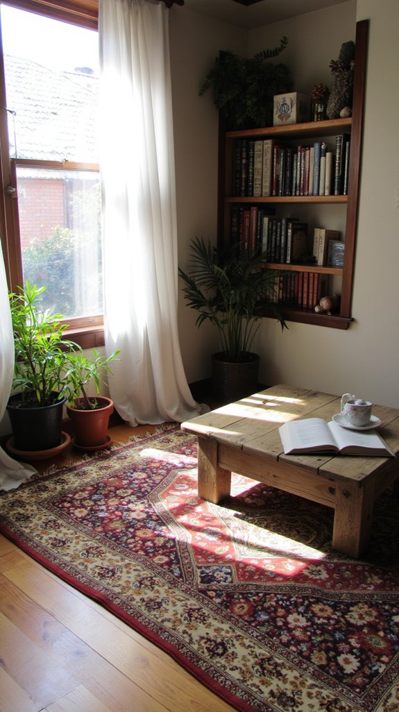 layered rugs create coziness