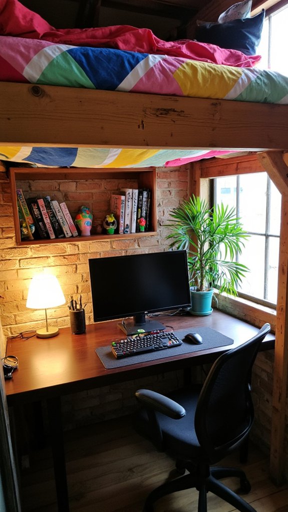 lofted bed gaming setup