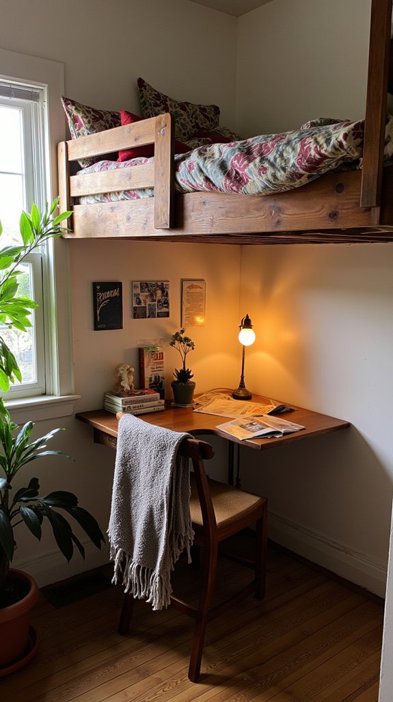 lofted bed with workspace