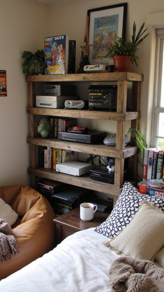 organized gaming console shelf